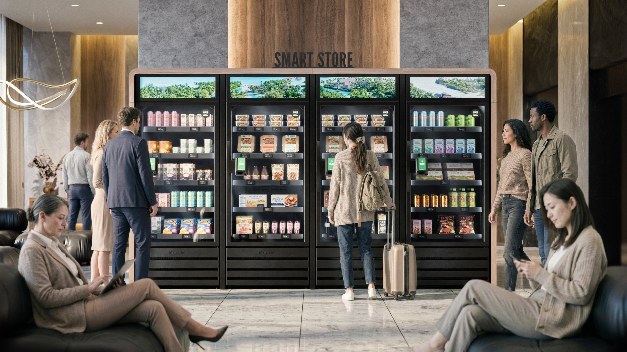 A resident walking away from a Smart Store in a lobby