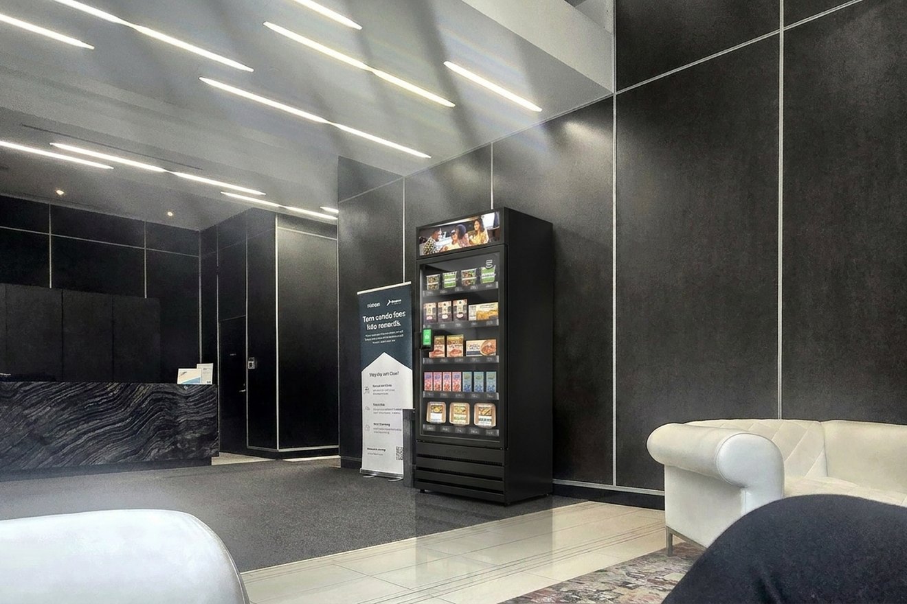 A Smart Store shown beside a lobby reception desk